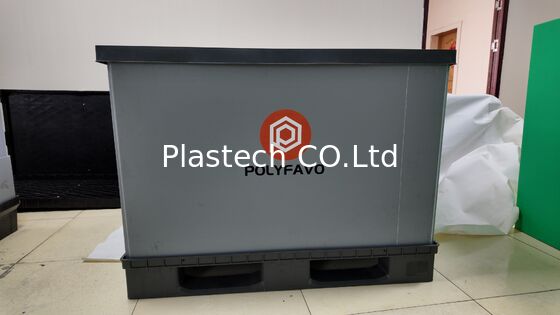 फोल्डेबल पैलेट बॉक्स 1200x800 मिमी पीपी हनीकॉम फोल्डेबल कंटेनर 4-वे एंट्री फ्यूमिगेशन फ्री ऑटो फूड लॉजिस्टिक्स के लिए वापसी योग्य